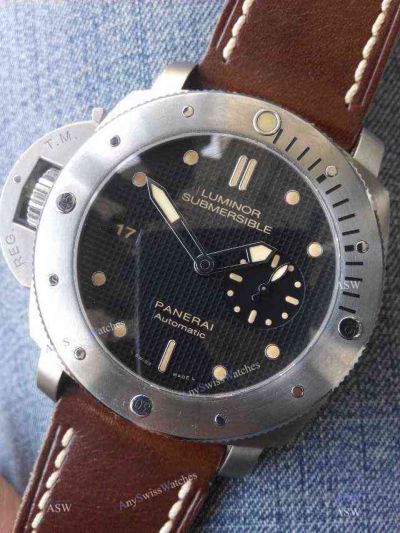 Replica Luminor Marina Panerai Watch Stainless Steel Case Left Hands Brown Leather